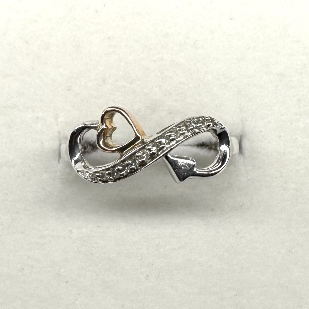 Diamond Heart Infinity 10k gold & 925 Sterling Silver Ring Size 5.25